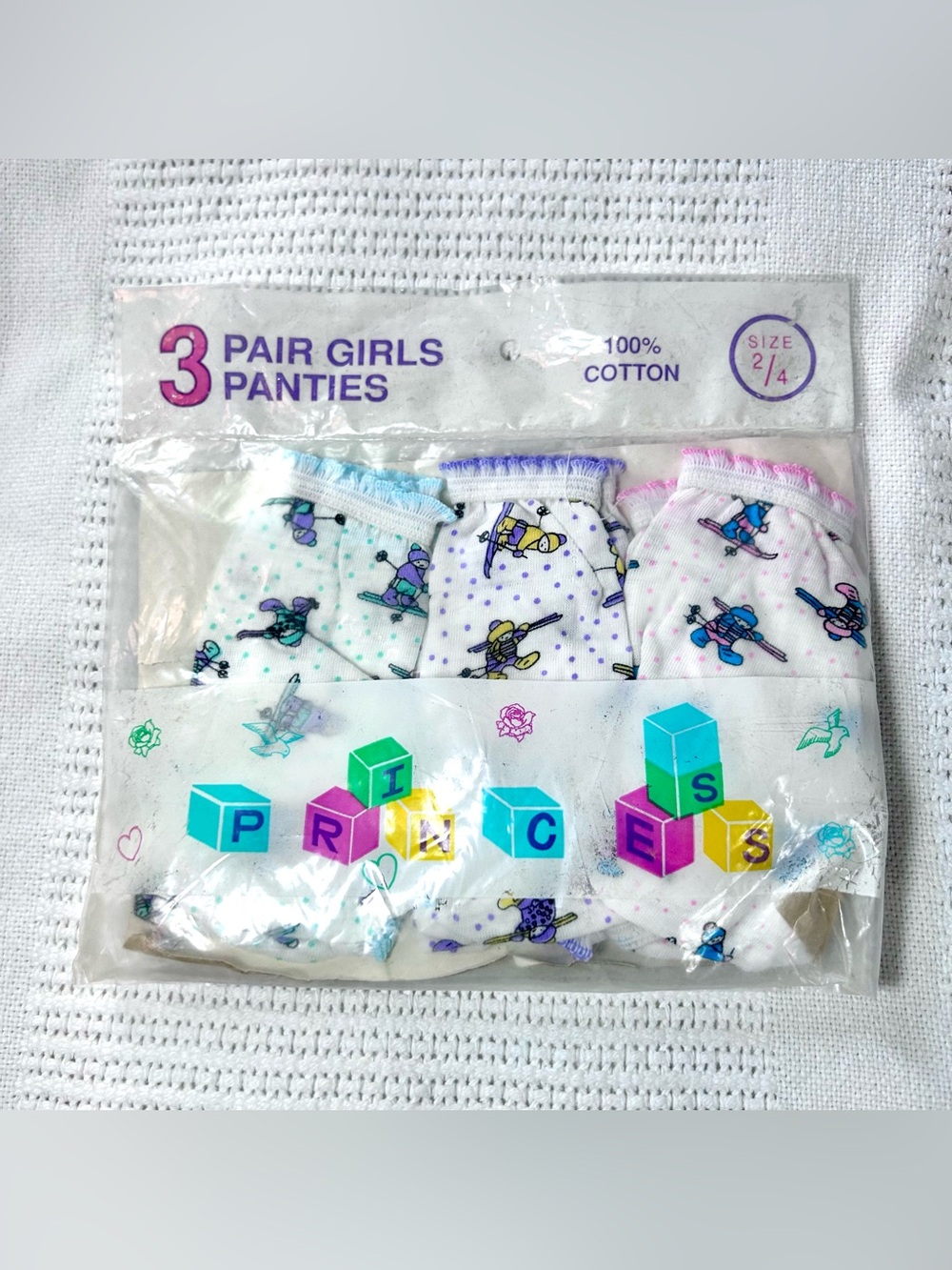 Vintage Little Girls 2/4 Cotton Panties 3-Pack Skier Design By Princess 90’s New